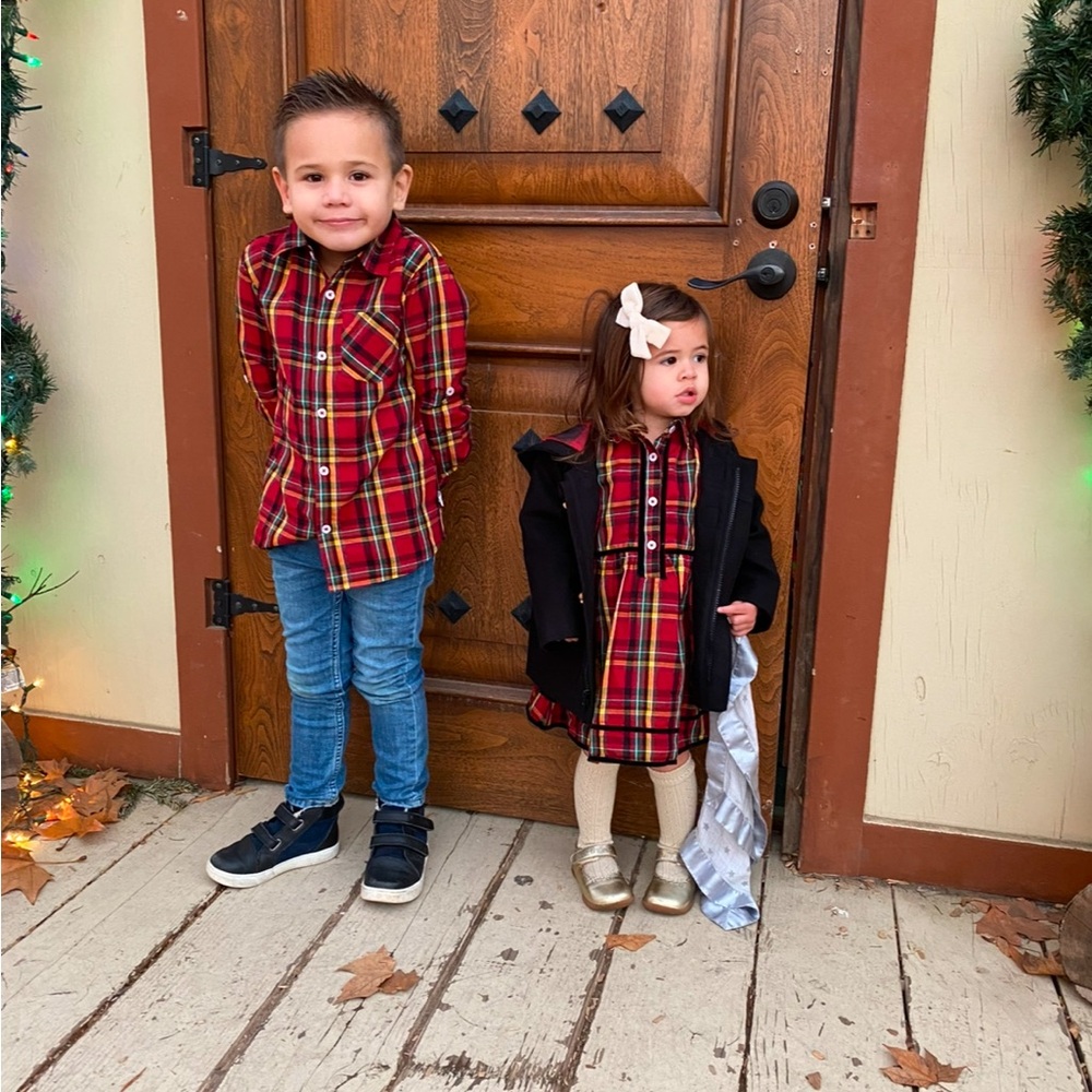 Red and Green Plaid Flannel Button Down Shirt
